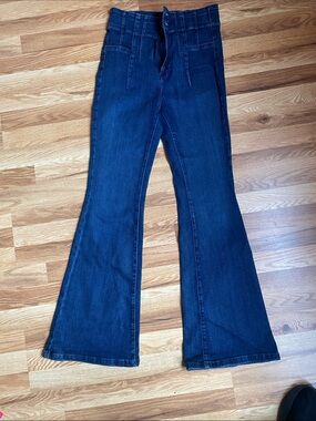 Free People Deep Blue High-Rise Flare Jeans